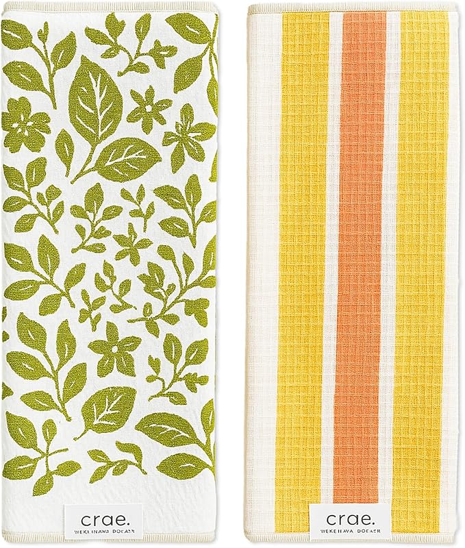 crae. Microfiber Hand Towel & Washcloth Set of 2 - Double-Sided, Waffle Weave, Super Absorbent, Lint-Free, Fast Drying - Pat and Tricky Pattern for Bathroom, Kitchen, Car, and Window Cleaning
