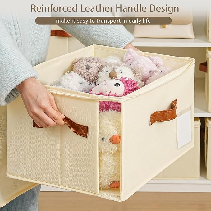 4 Pack Large Storage Bins with Lids,Foldable Closet Organizer with Clear Window,Collapsible Storage Cubes with Handle,Fabric Storage Containers for Organizing Blanket,Clothes,15.94x11.81x9.84 Inches