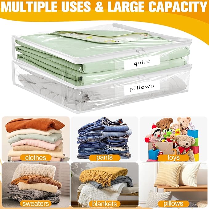 Plastic Storage Bags with Easy-Glide Zipper, Pack of 8, 24 x 20 x 11 Inch, White