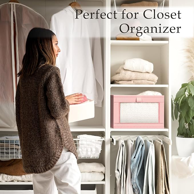 4 Pack Linen Closet Organizers and Storage, Pink