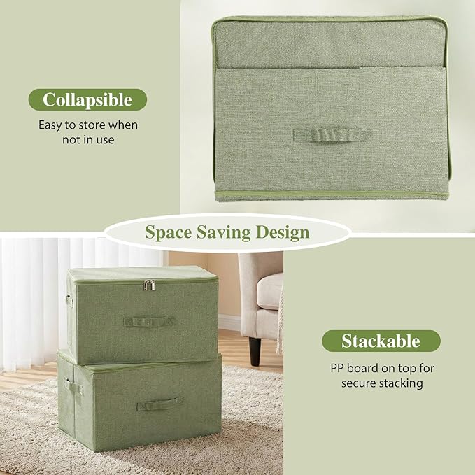 ANMINY 36 Qt Storage Bins - 2PC Green Fabric Boxes