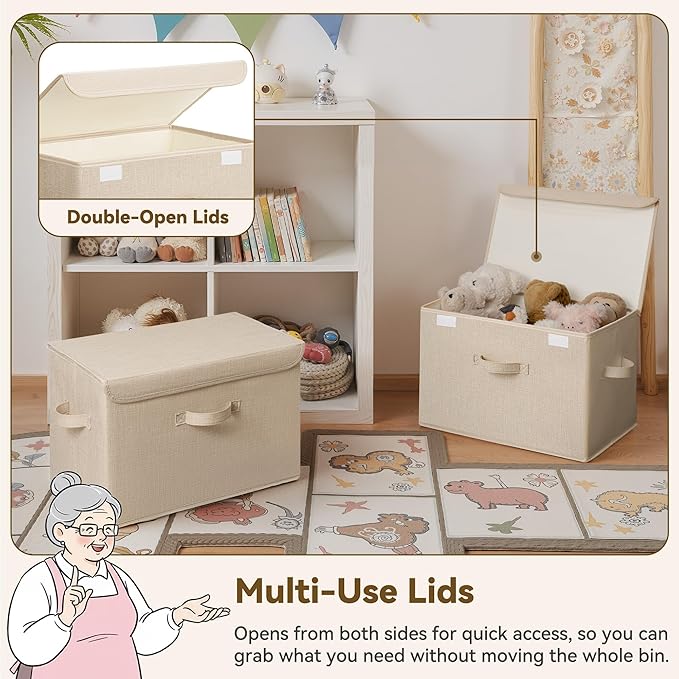 GRANNY SAYS Closet Storage Bins, Decorative Storage Boxes with Lids, Clothes Organizing Bins, Lidded Baskets for Toys, Clothing, Extra Large, Khaki, 2-Pack