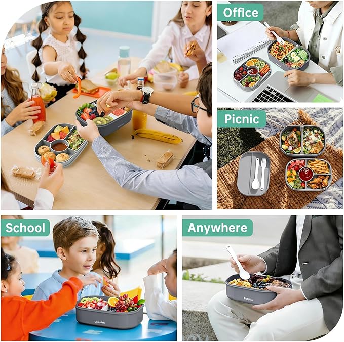 2 Layers Bento Box, All-in-One Stackable Lunch Container with Compartments
