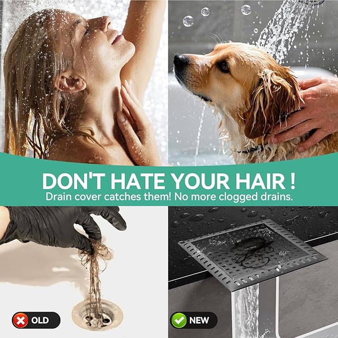 Drain Hair Catcher for Bathroom Sink,4.8" Stainless Steel and Silicone Shower Drain Covers Suitable for Drains and Bathroom Floors (1, Matte Black)