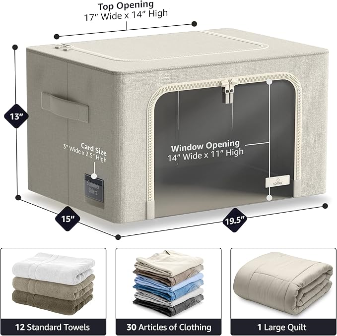 Sorbus Storage Bins with Metal Frame - Stackable & Foldable Clothes Organizer Bags