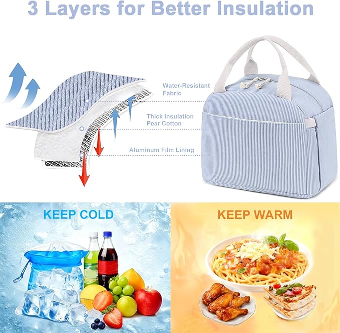 Bluboon Lunch Bag for Women Men Cute Corduroy Lunch Tote Bags Reusable Insulated Lunch Box Large Capacity Reusable Insulated Cooler for Work Picnic or Travel