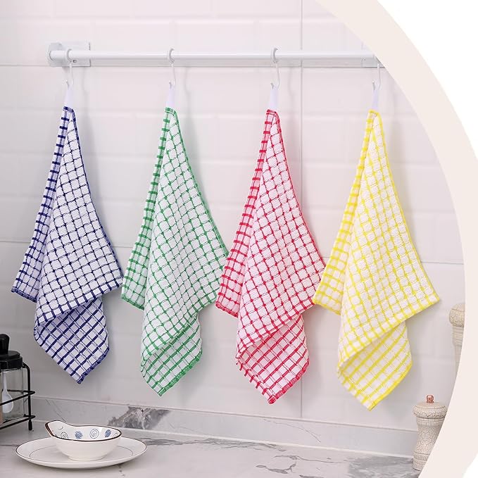 Kitinjoy Cotton 12 Pack Terry Kitchen Dish Cloths, 12 x 12 Inches Super Soft and Absorbent Dish Rags, Quick Drying Dish Towels for Washing Dishes, Mixed Color