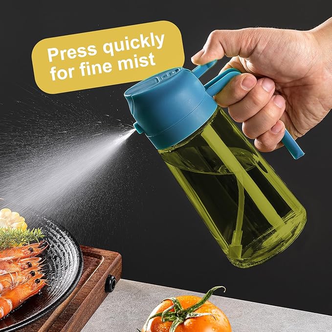 CXINYI - 16oz/470ml Olive Oil Dispenser for Kitchen with Stickers - 2 in 1 Olive Oil Sprayer for Cooking, Air Fryer, and Salad, Blue (Light-Proof Kitchen Gadget)