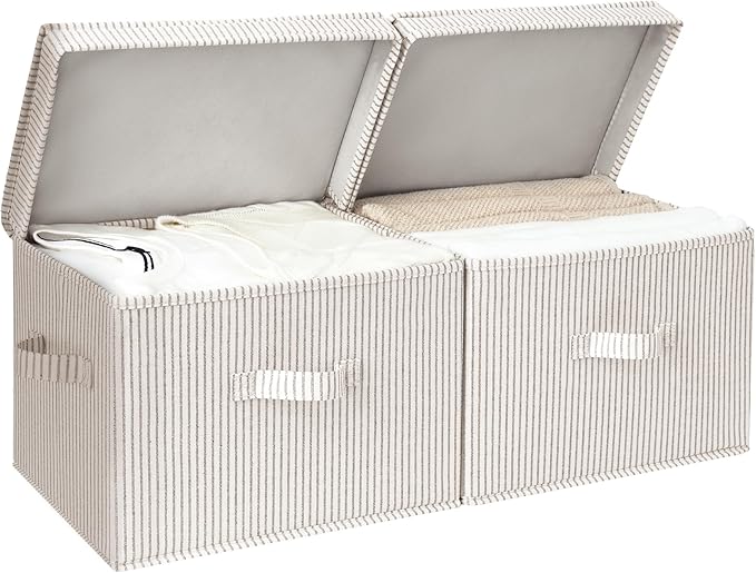 StorageWorks Fabric Storage Bins with Lid, Decorative Storage Boxes for Shelves, Stackable Closet Organizer Basket with Handles, Large