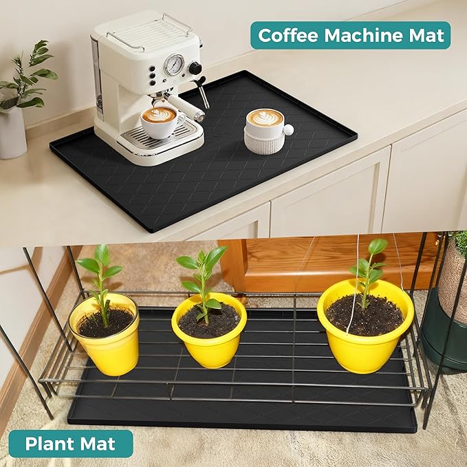 URMONA 16" x 10" Waterproof Silicone Mat in Multiple Sizes & Colors, Under Sink Mat for Kitchen & Bathroom, Pet Food Pad for Dogs & Cats, Kitchen Cabinet Liner, Multi-Purpose for Storage(Khaki)