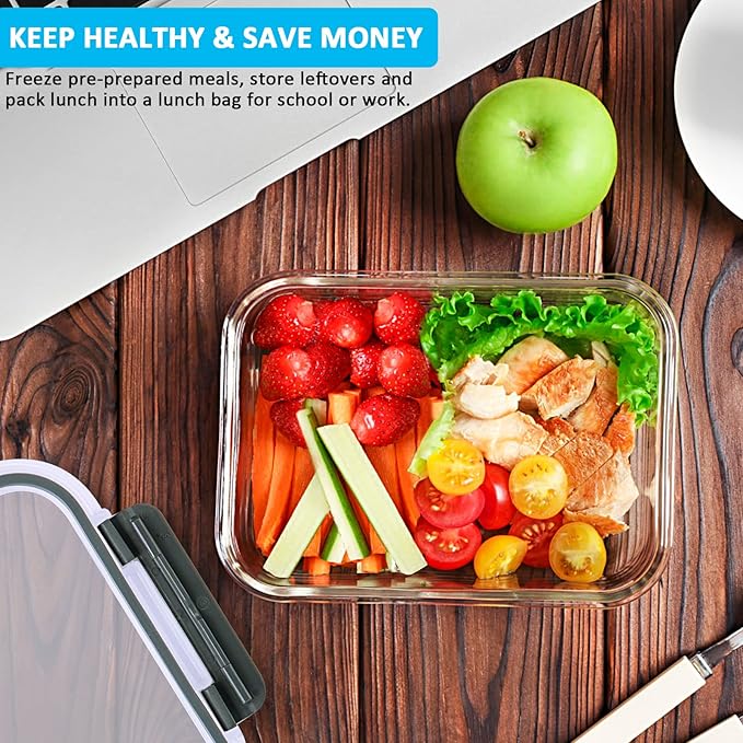 M MCIRCO [5-Packs, 30 Oz] Glass Meal Prep Containers with Snap Locking Lids Glass Food Containers,Airtight Lunch Container,Microwave, Oven
