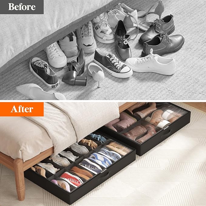 Under Bed Shoe Storage Organizer 1 Pack(14 Shoes Cells+4 Boots Cells)