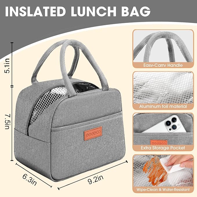 PEDECO Luch Box Set Stackable Stainless Steel Bento Box with Insulated bag,Leak-Proof,1-Tier Bento box