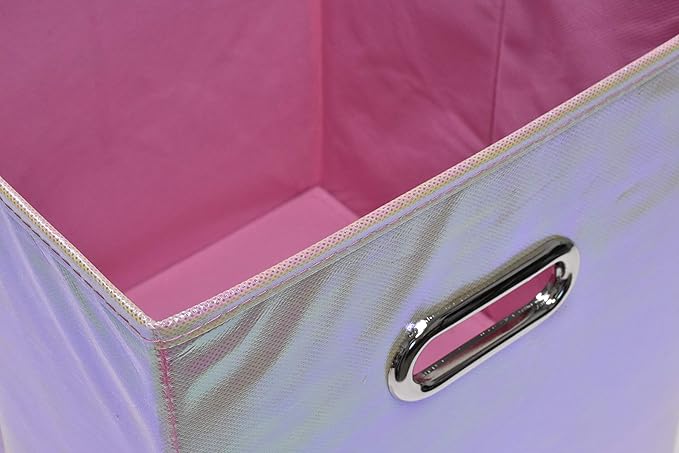 Handy Laundry 6-Pack Foldable Cube Storage Bins – Decorative Collapsible Organizer for Shelves, Closets, Underbed, Clothes, or Kids’ Toys (Shiny Pink)