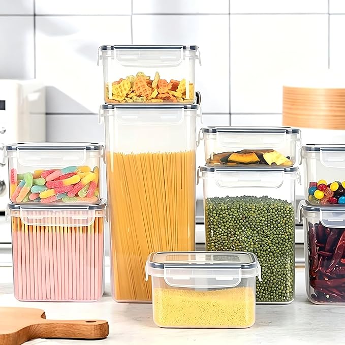 stusgo 28 Pack Airtight Food Storage Containers with Lids, BPA Free Clear Pantry Storage Container for Kitchen Food Pantry Organizers and Storage, Plastic Pantry Organiser for Cereal,Flour and Sugar