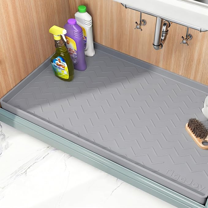 TigeJoy 31" x 19" Under Sink Mats for Kitchen Waterproof, Leak-Proof Silicone Mat Sink Protector and Cabinet Liner, Kitchen Essentials Organizer and Storage, Boot or Shoe Tray, Pet Feeding Mat