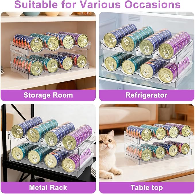 Cat Food Can Organizer, Can Organizer for Pantry, Transparent Cat Food Storage Container Holds 48 (3.5oz) Cans
