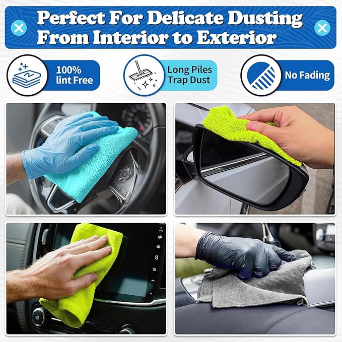 FIXSMITH Microfiber Cleaning Cloth, Shop Towels Bulk, 24 Pack Microfiber Towels for Cars, All-Purpose Absorbent Cleaning Rags, Dust Cloth for Automotive, Mechanic, Garage, Bar, 12 x 11 inch
