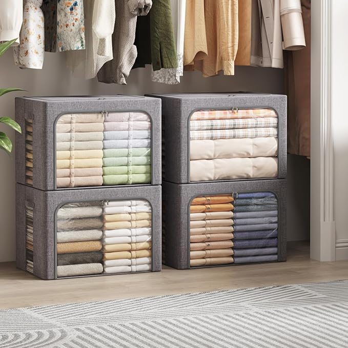Lifewit Clothes Storage Bins with Metal Frame, Stackable Storage Box, Foldable Clothing Storage Bins with Lids