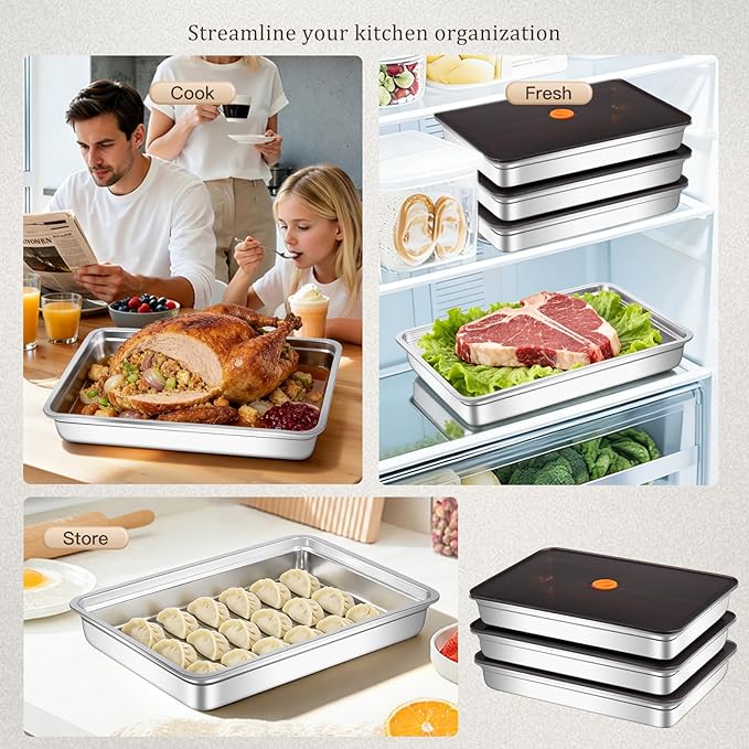 Stainless Steel Food Storage Containers with Airtight Lids, 3 Pack Leakproof Meal Prep Containers, Reusable Bento Boxes for Food