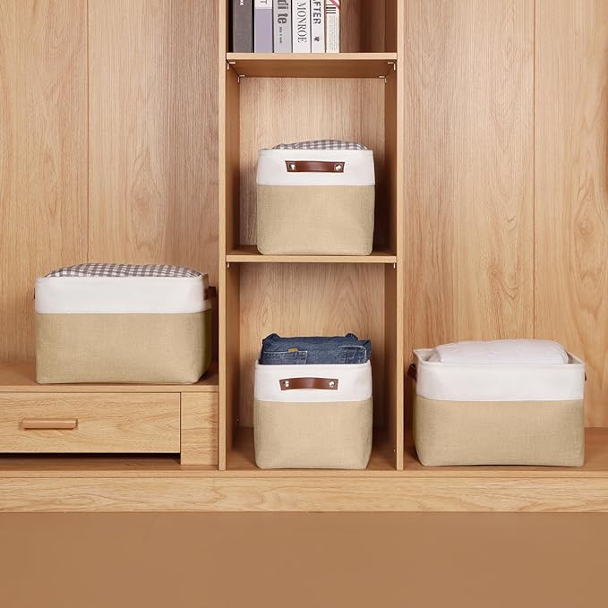 15 inch Storage Baskets for Shelves with Handles Hard Bottom Closet Organizer