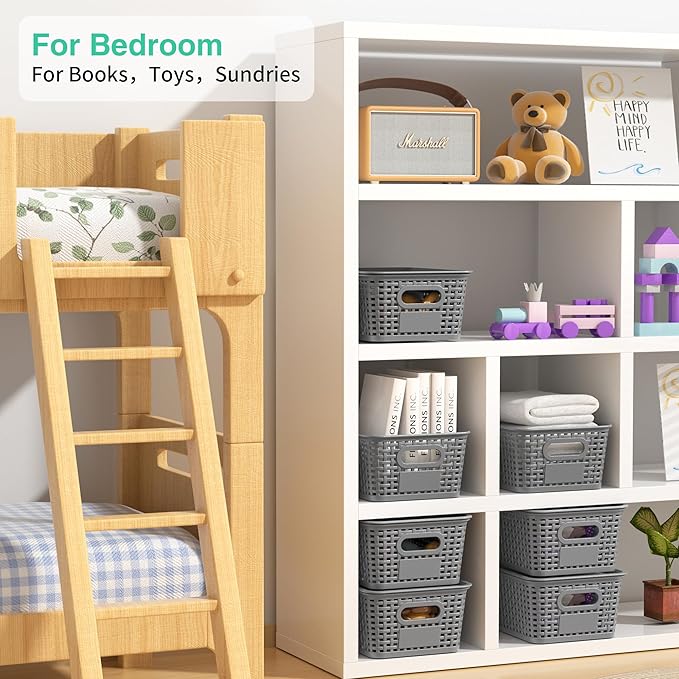 8-Pack Grey Plastic Storage Baskets with Lids, Label Organizers