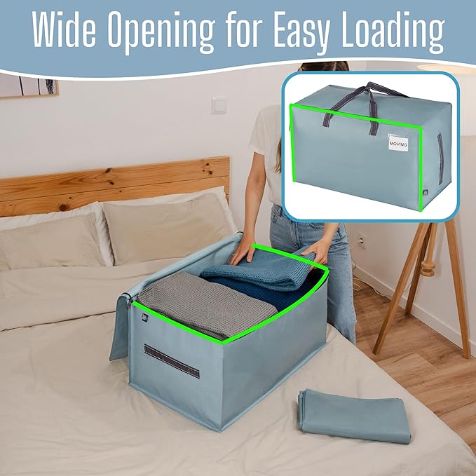 VENO 4 Pack Extra Large Heavy Duty Moving Bags with Wide Opening & Reinforced Handles, Reusable Storage Tote Bags with Strong Zippers for Clothes, College Dorm Essentials & Moving Supplies