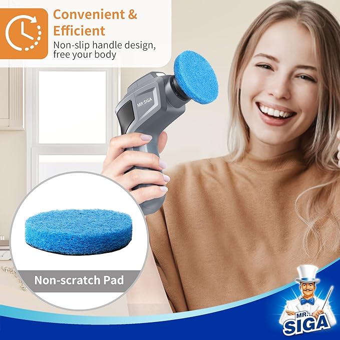 MR.SIGA Non-Scratch Pad Refills for Electric Spin Scrubber, 10 Pack