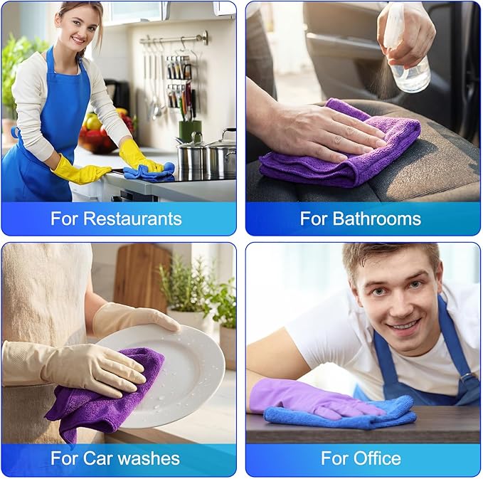 Nuenen 60 Pcs Microfiber Cleaning Cloths for Cars 16 x 16 Inch Ultra Absorbent Car Towels Drying Reusable Cleaning Supplies House Kitchen Window Microfiber Towel (Purple,Blue)