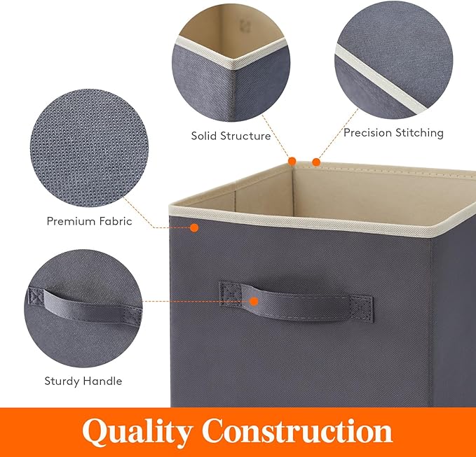 Lifewit Storage Cubes, Foldable Decorative Fabric Storage Baskets for Organizing Home Organizers with Handles for Shelves, Closet, 11 Inch Bins, 18L Gray&Black, 12 Packs