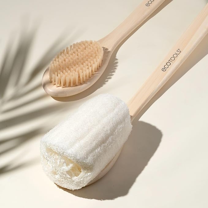 EcoTools Bath Bristle Brush, Bath Brush with Long Handle, Cleanse Back & Hard-to-Reach Areas, Eco Friendly Shower Brush for Exfoliating, Cruelty Free Nylon Bristles, Vegan, 1 Count