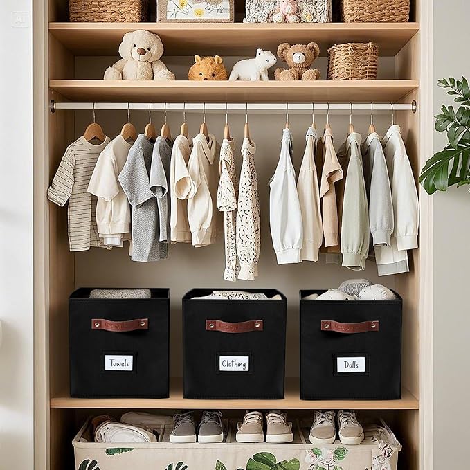 Storage Cubes, 13x13x13 Storage Cube Bins with Labels, 13" / 6pcs, Black