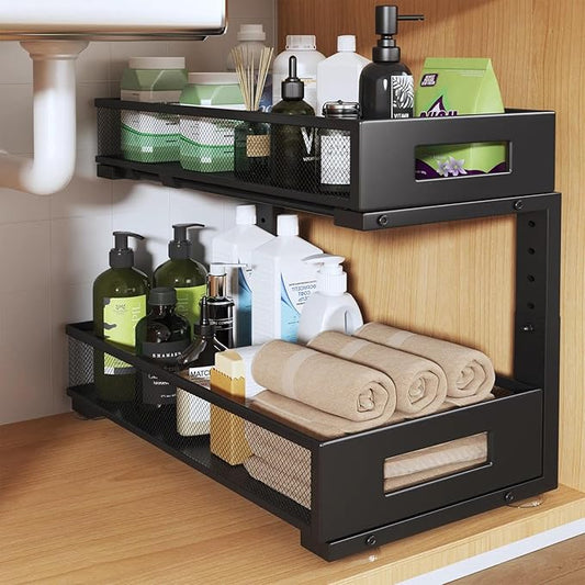 1 Pack 19IN Depth Under Sink Organizer, Height Adjustable-Black