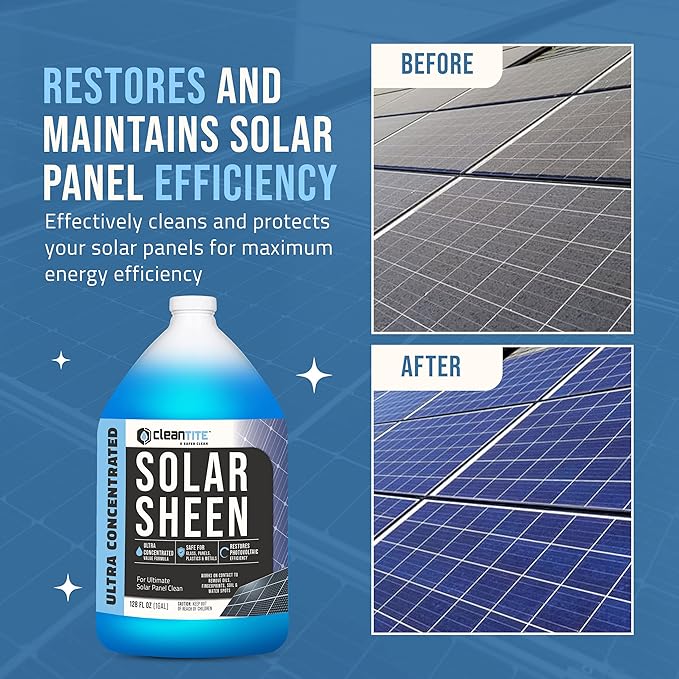 Solar Panel Cleaner 1 Gallon (Makes 512 G) - Super Concentrated Cleaning Solution for Glass, Metal, Wood & Plastic - Remove Oil