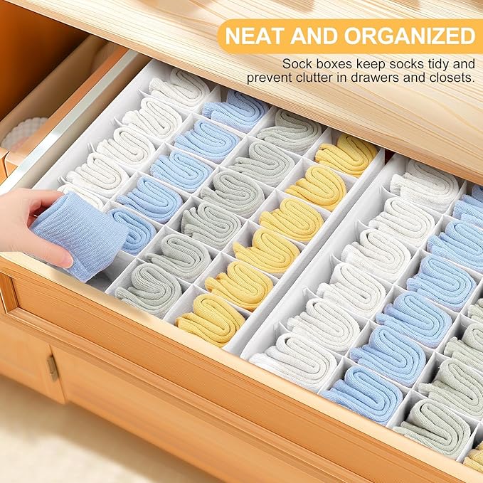 Joyoldelf Sock Organizer Drawer Organizer - Underwear Organizer, 24 Cell Collapsible Closet Organizers and Storage Sock Holders Organizers for Storing Socks, Ties, Belts 6 Pack White