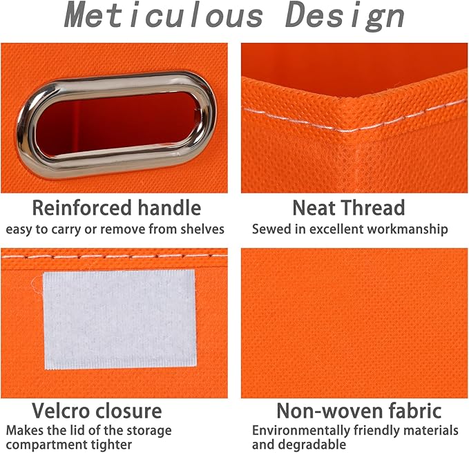 Closet Organizers Fabric Storage Bins With Lids Collapsible Cube Storage, Orange