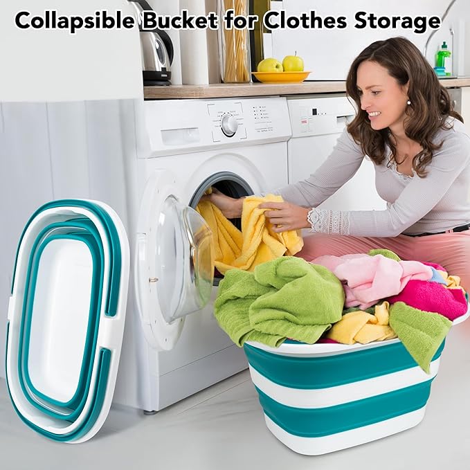 Large Collapsible Mop Bucket, 16L(4.2 Gallon) Plastic Bucket for House Cleaning, Car Washing, Silicone Cleaning Supplier Organizer, Portable Basket with Handle for Laundry Storage, RV Camping, Fishing