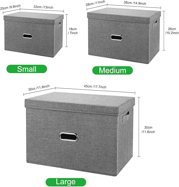 Linen Fabric Collapsible Storage Bins with Removable Lids and Handles, Washable Storage Box Containers Baskets Cube with Cover for Bedroom,Closet