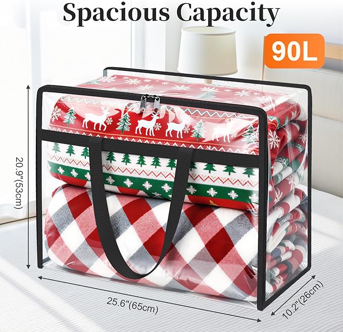 SpaceTrove Clear Clothes Storage Bags, 8 Pack Closet Organizers and Under Bed Storage Containers, Foldable Moving Bags with Zippers for Comforter