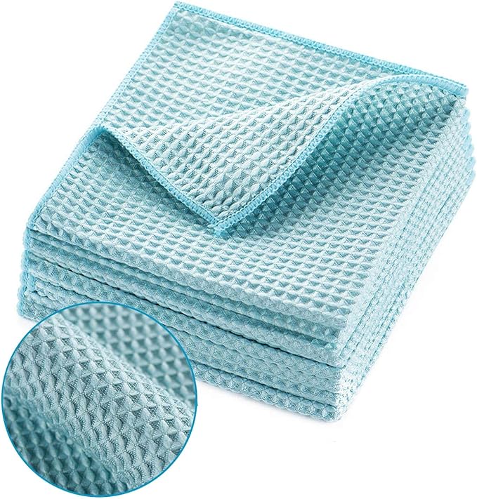 ZHIDIAN Waffle Weave Microfiber Towels, Premium Waffle Knit Car Detailing Towel, Auto Windows Glass Cleaner Cloth, No-Odor Streak-Free Small Cleaning Rags, 8Pack-12x12, Pale Blue