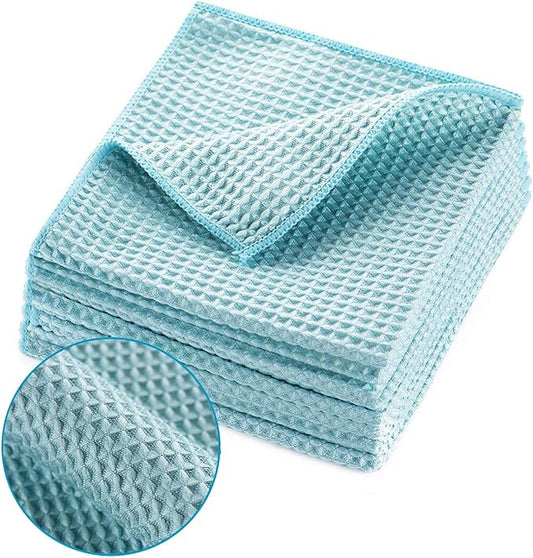 ZHIDIAN Waffle Weave Microfiber Towels, Premium Waffle Knit Car Detailing Towel, Auto Windows Glass Cleaner Cloth, No-Odor Streak-Free Small Cleaning Rags, 8Pack-12x12, Pale Blue