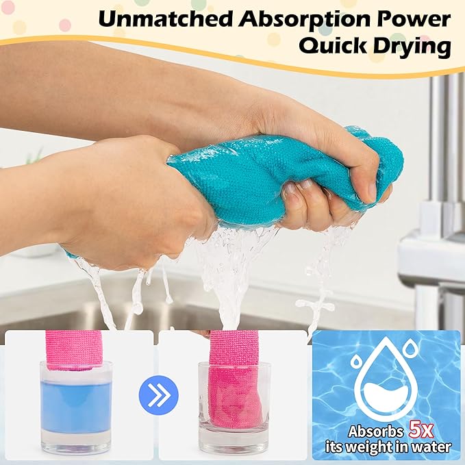 FIXSMITH Microfiber Cleaning Cloth, 20 Pack Cleaning Rags, Cleaning Towels for Housekeeping, Kitchen, Car, Lint-Free, Reusable Shop Towels with 5 Colors (Green/Blue/Yellow/Orange/Pink), 12"X12"