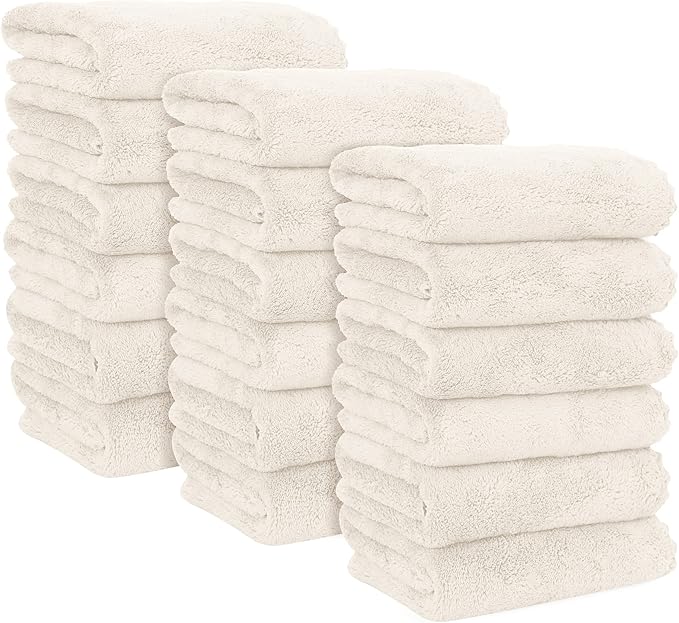 MOONQUEEN 18 Pack Premium Hand Towels - Quick Drying - Microfiber Coral Velvet Highly Absorbent Towels - Multipurpose Use as Hotel, Bathroom, Shower, Spa, Hand Towel 16 x 28 inches (Cream)