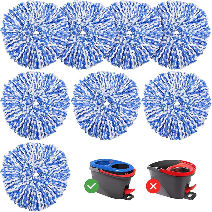 8 Pack RinseClean Spin Mop Replacement Head Refills Compatible with O Ceda RinseClean 2 Tank System, Blue Microfiber Mop Refills for Floor Cleaning