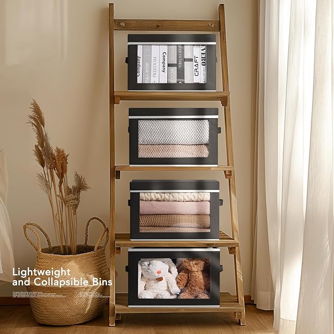 Storage Boxes with Lids, 5 Pack Foldable Clear Window Storage Bins