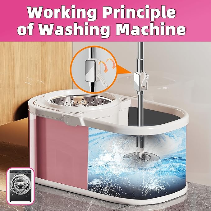 Spin Mop and Bucket with Wringer Set for Home,360° Mop and Bucket with Separate Clean and Dirty Water,Wet Dust Mop for Floor Cleaning with Extra Refills (Pink)