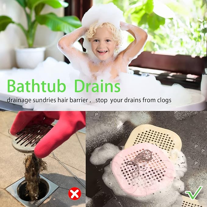 2 Pack Drain Hair Catcher Silicone Shower Drain Protector Sink Drain Strainer Hair Stopper for Shower Kitchen Bathroom Tub Brown 5.5 x 5.5 x