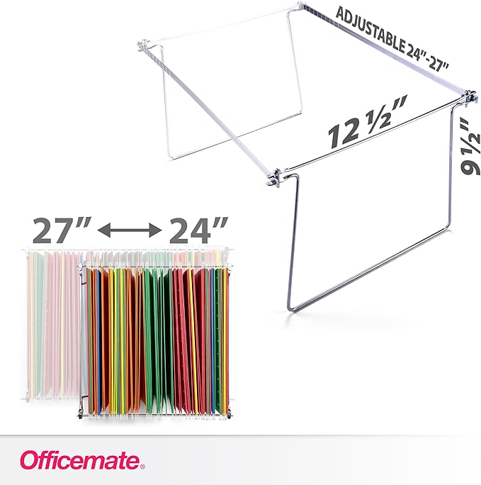 Officemate Hanging File Frame, Letter Size (Fits 24″–27″), Adjustable Heavy-Duty Steel File Drawer Organizer for Desks, Cabinets & Shelves, Set of 4 (91965)