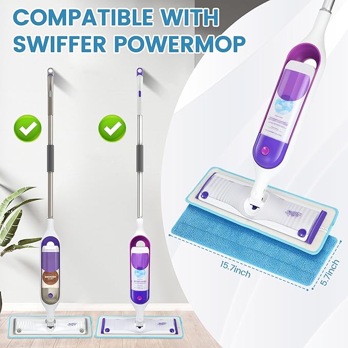 12 Pack Reusable Microfiber Mop Pads Compatible with Swiffer PowerMop, Machine Washable Replacement Pads for 13"-15" Spray Mop, Dry Wet Mopping Cloths Compatible with Multiple Floor Types