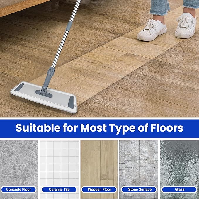 Microfiber Flat Mops for Floor Cleaning, Wet Dry and Dust Mop with 4 Reusable Washable Pads, Bathroom Kitchen Mop with Long Stainless Steel Handle for Laminate Hardwood Wooden Wall Vinyl Tile